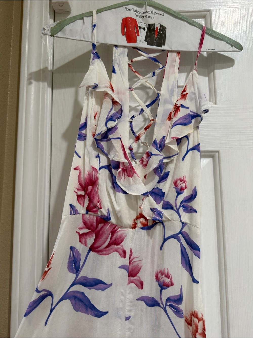 Luxxel White Maxi Dress with Pink and Blue Floral Print